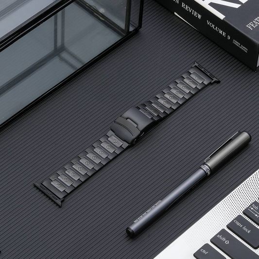 For Apple Watch 42mm Safety Buckle Titanium Steel Watch Band(Black) by buy2fix