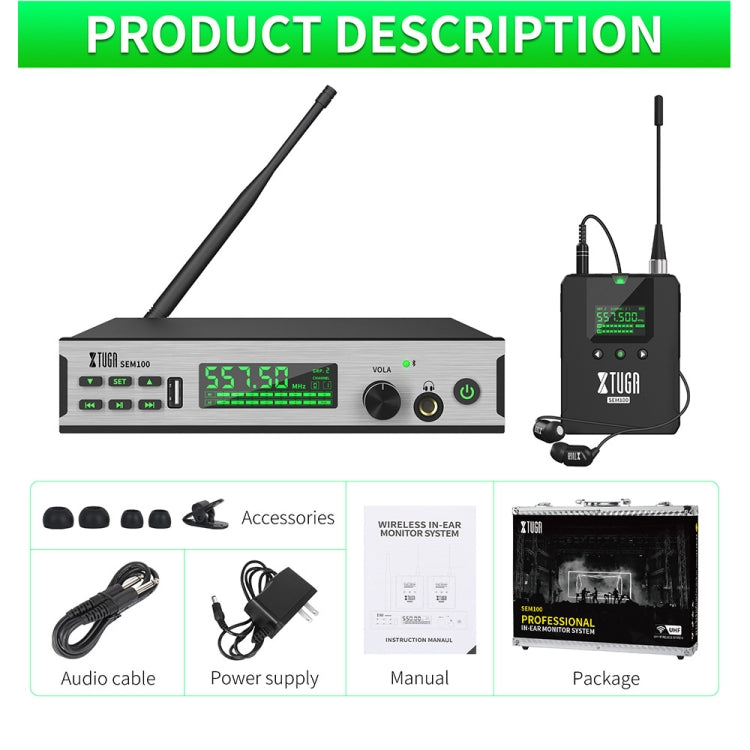 XTUGA SEM100 Professional Wireless In Ear Monitor System 2 BodyPacks(US Plug) - Microphone by XTUGA | Online Shopping UK | buy2fix