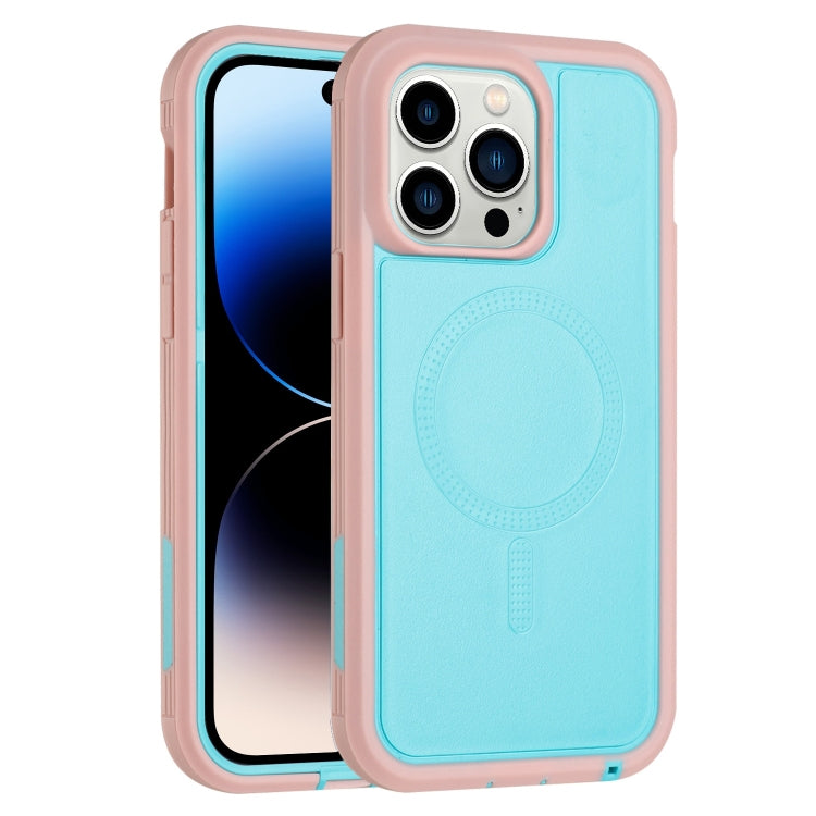 For iPhone 15 Pro Max Defender Series XT MagSafe Magnetic PC + TPU Shockproof Phone Case(Turquoise+Pink) by buy2fix