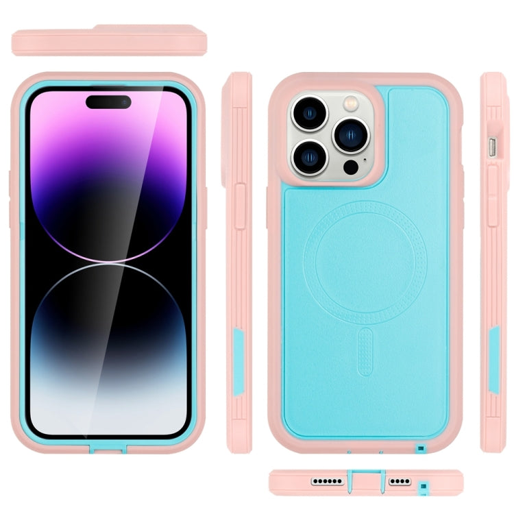 For iPhone 15 Pro Max Defender Series XT MagSafe Magnetic PC + TPU Shockproof Phone Case(Turquoise+Pink) by buy2fix