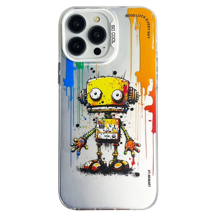 For iPhone 15 Pro Max Double Layer Color Silver Series Animal Oil Painting Phone Case(Robot) - iPhone 15 Pro Max Cases by buy2fix | Online Shopping UK | buy2fix