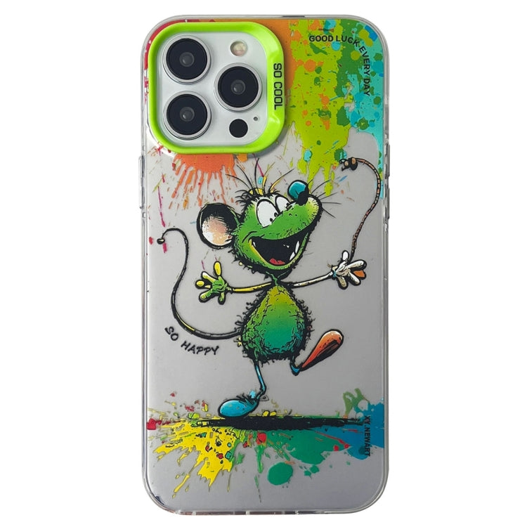 For iPhone 15 Pro Max Double Layer Color Silver Series Animal Oil Painting Phone Case(Happy Mouse) by buy2fix