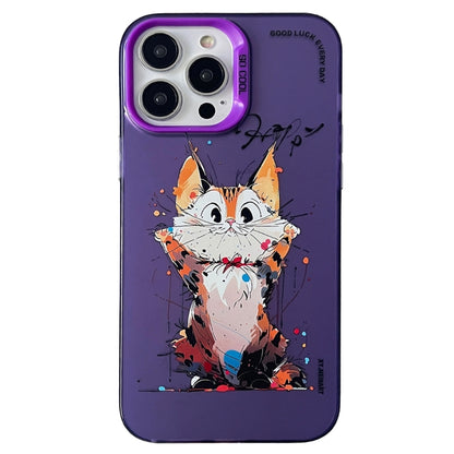 For iPhone 15 Pro Max Double Layer Color Silver Series Animal Oil Painting Phone Case(Cuddle Cat) - iPhone 15 Pro Max Cases by buy2fix | Online Shopping UK | buy2fix