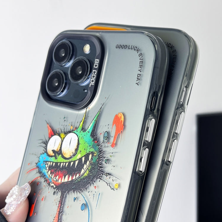 For iPhone 15 Pro Max Double Layer Color Silver Series Animal Oil Painting Phone Case(Angry Cat) - iPhone 15 Pro Max Cases by buy2fix | Online Shopping UK | buy2fix