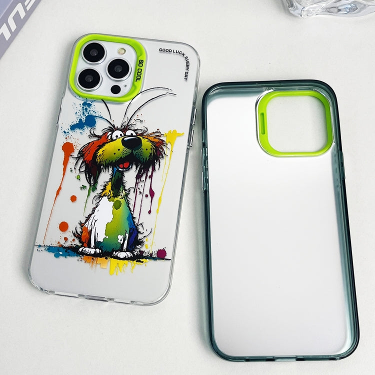 For iPhone 15 Pro Max Double Layer Color Silver Series Animal Oil Painting Phone Case(Happy Mouse) - iPhone 15 Pro Max Cases by buy2fix | Online Shopping UK | buy2fix