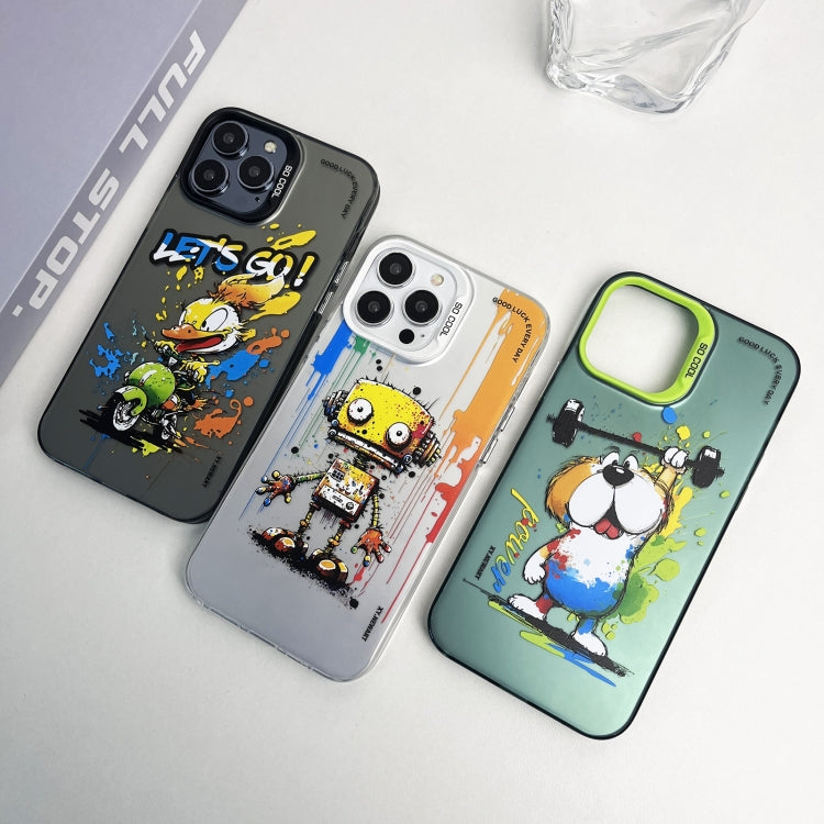 For iPhone 15 Pro Max Double Layer Color Silver Series Animal Oil Painting Phone Case(Happy Mouse) by buy2fix