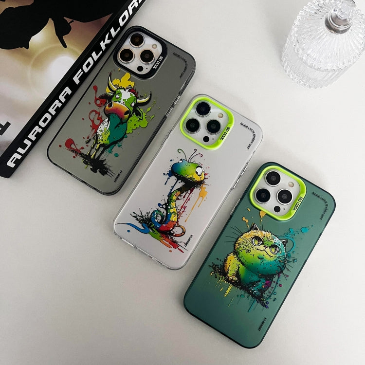 For iPhone 15 Pro Max Double Layer Color Silver Series Animal Oil Painting Phone Case(Dance Dog) - iPhone 15 Pro Max Cases by buy2fix | Online Shopping UK | buy2fix