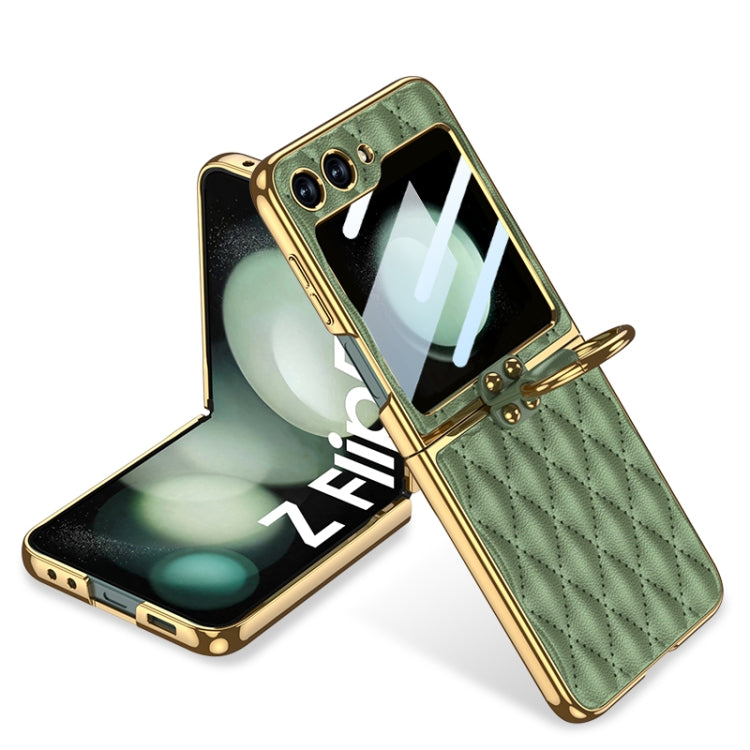 For Samsung Galaxy Z Flip5 GKK Integrated Plating Diamond Texture PU Phone Case with Ring(Matcha Green) - Galaxy Z Flip5 Cases by GKK | Online Shopping UK | buy2fix