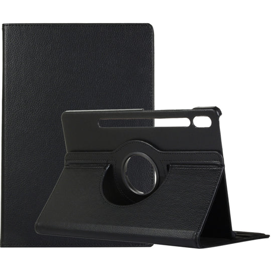 For Samsung Galaxy Tab S9 Ultra Litchi Texture 360 Degrees Rotation Holder Leather Tablet Case(Black)