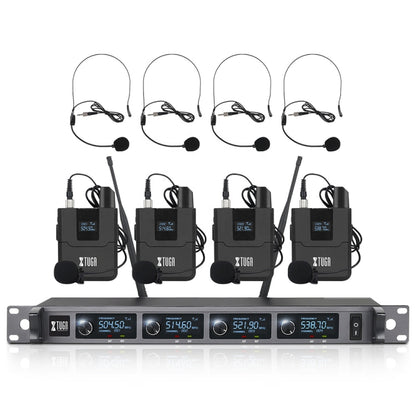 XTUGA A140-B Wireless Microphone System 4 BodyPack Headset Lavalier Microphone(US Plug) - Microphone by XTUGA | Online Shopping UK | buy2fix