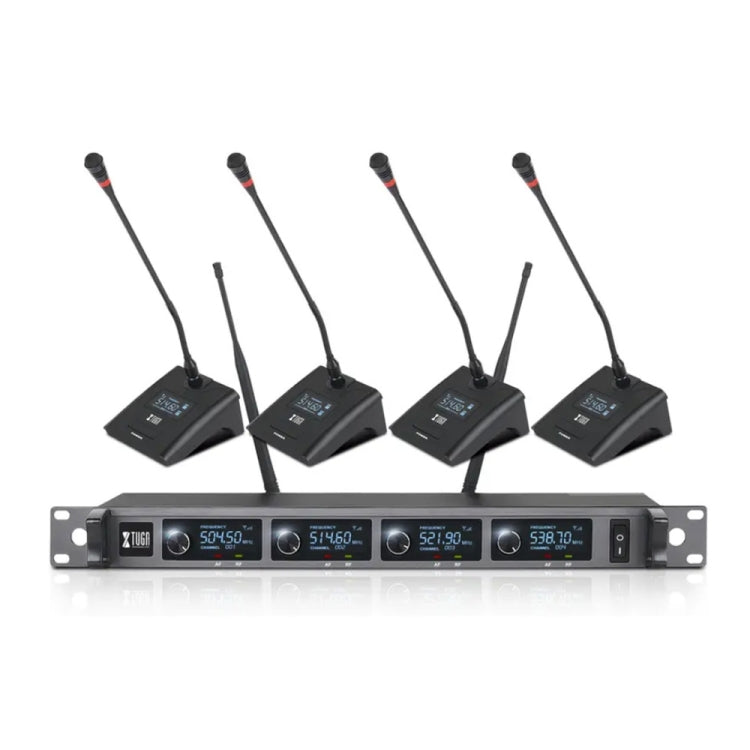 XTUGA A140-C Wireless Microphone System 4-Channel UHF Four Conference Mics(EU Plug) - Microphone by XTUGA | Online Shopping UK | buy2fix