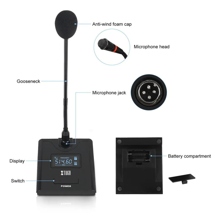 XTUGA A140-C Wireless Microphone System 4-Channel UHF Four Conference Mics(UK Plug) - Microphone by XTUGA | Online Shopping UK | buy2fix