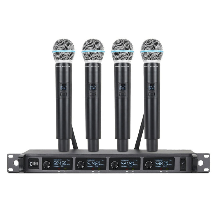 XTUGA A140-H Wireless Microphone System 4 Channel UHF Handheld Microphone(US Plug) - Microphone by XTUGA | Online Shopping UK | buy2fix