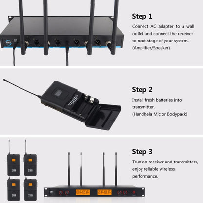 XTUGA A400-B Professional 4-Channel UHF Wireless Microphone System with 4 BodyPack Lavalier Headset Microphone(UK Plug) - Microphone by XTUGA | Online Shopping UK | buy2fix