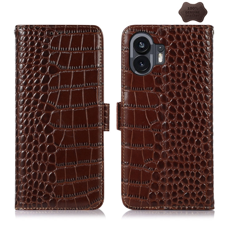 For Nothing Phone 2 Crocodile Top Layer Cowhide Leather Phone Case(Brown) - More Brand by buy2fix | Online Shopping UK | buy2fix