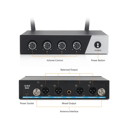 XTUGA S400 Professional 4-Channel UHF Wireless Microphone System with 4 Handheld Microphone(EU Plug) - Microphone by XTUGA | Online Shopping UK | buy2fix