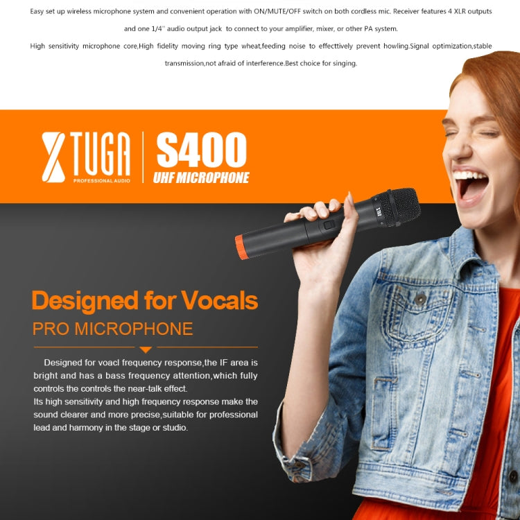 XTUGA S400 Professional 4-Channel UHF Wireless Microphone System with 4 Handheld Microphone(EU Plug) - Microphone by XTUGA | Online Shopping UK | buy2fix