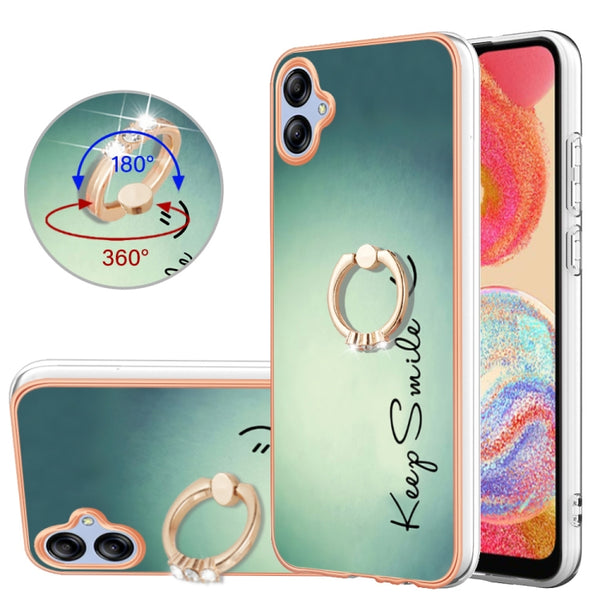 For Samsung Galaxy A04e Electroplating Dual-side IMD Phone Case with Ring Holder(Smile) by buy2fix