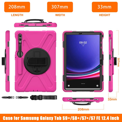 For Samsung Galaxy Tab S9+ / S8+ Rotary Handle Grab TPU + PC Tablet Case(Rose Red) - Galaxy Tab S9+ Cases by buy2fix | Online Shopping UK | buy2fix