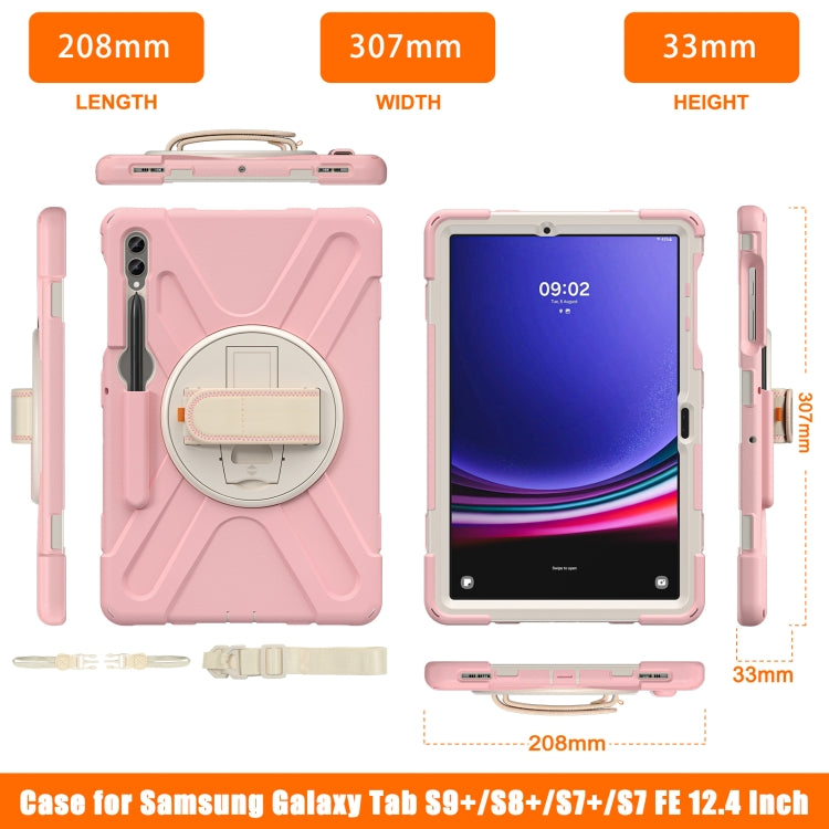 For Samsung Galaxy Tab S9+ / S8+ Rotary Handle Grab TPU + PC Tablet Case(Pink) - Galaxy Tab S9+ Cases by buy2fix | Online Shopping UK | buy2fix