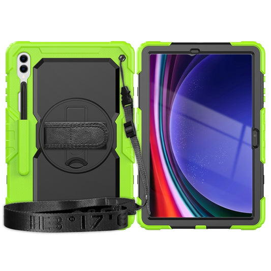 For Samsung Galaxy Tab S10+ / S9+ / S9 FE+ Lucky Wheel Grip Silicone Hybrid PC Tablet Case with Shoulder Strap(Yellow Green+Black) by buy2fix