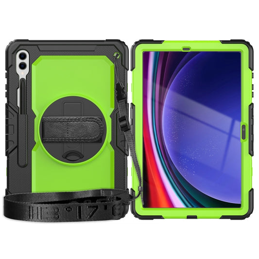For Samsung Galaxy Tab S10+ / S9+ / S9 FE+ Lucky Wheel Grip Silicone Hybrid PC Tablet Case with Shoulder Strap(Black+Yellow Green) by buy2fix