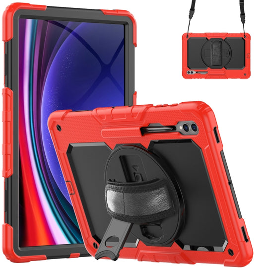 For Samsung Galaxy Tab S9 Ultra / S10 Ultra Lucky Wheel Grip Silicone Hybrid PC Tablet Case with Shoulder Strap(Red+Black)