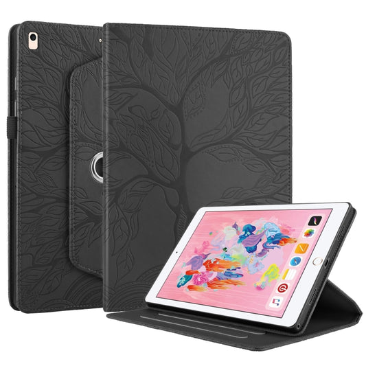 For iPad 10.2 2021 / 2020 / 10.5 Tree Life Embossed Rotation Leather Smart Tablet Case(Black) by buy2fix