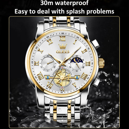 OLEVS 2859 Men Multifunctional Luminous Waterproof Quartz Watch(White + Gold) - Metal Strap Watches by OLEVS | Online Shopping UK | buy2fix