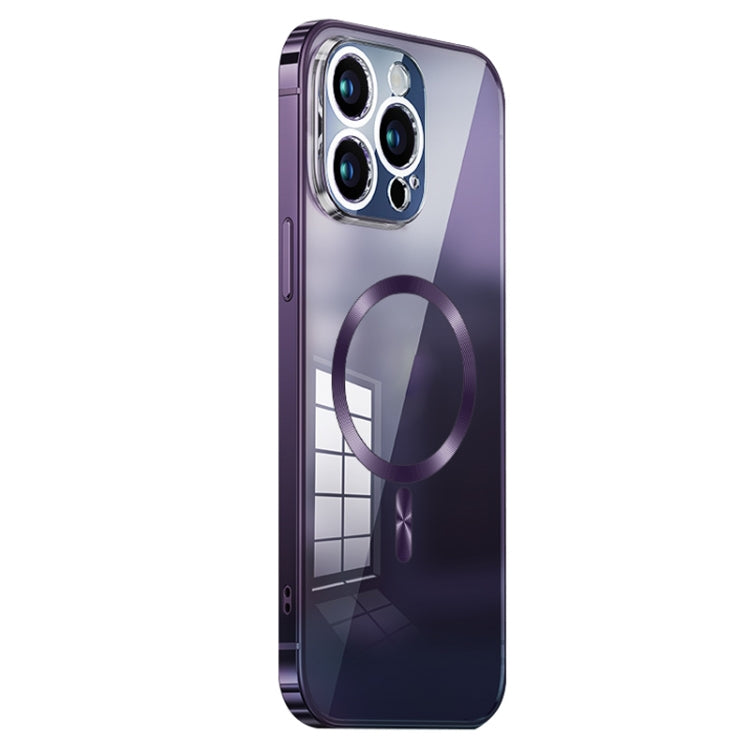 For iPhone 13 Pro MagSafe Magnetic Stainless Steel Frame Transparent TPU Phone Case(Dark Purple) - iPhone 13 Pro Cases by buy2fix | Online Shopping UK | buy2fix