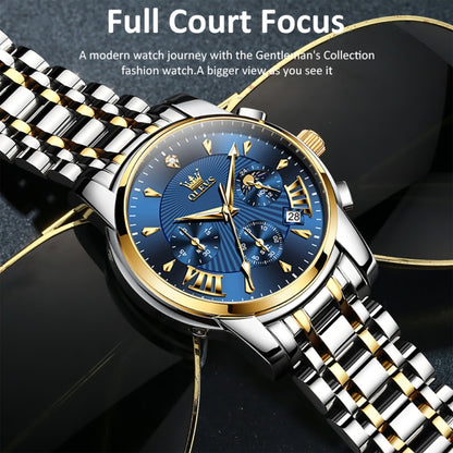 OLEVS 2892 Men Multifunctional Business Waterproof Quartz Watch(Blue + Gold) - Metal Strap Watches by OLEVS | Online Shopping UK | buy2fix