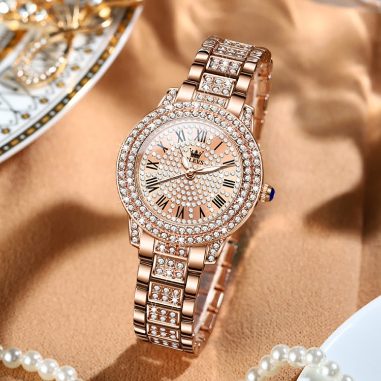 OLEVS 9943 Women Diamond Waterproof Quartz Watch(Rose Gold Diamond Face) - Metal Strap Watches by OLEVS | Online Shopping UK | buy2fix