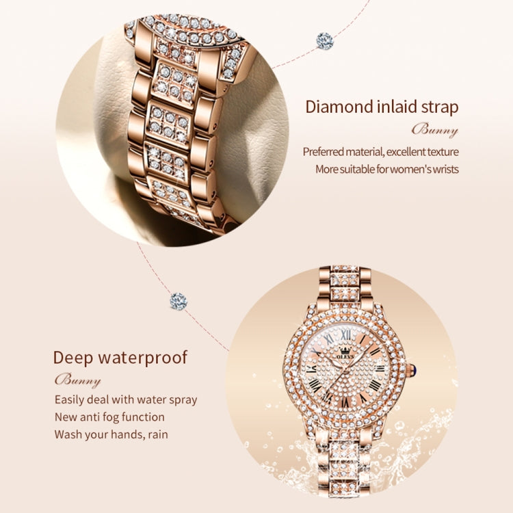 OLEVS 9943 Women Diamond Waterproof Quartz Watch(Rose Gold Diamond Face) - Metal Strap Watches by OLEVS | Online Shopping UK | buy2fix