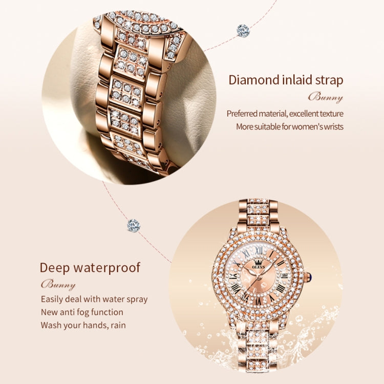 OLEVS 9943 Women Diamond Waterproof Quartz Watch(Rose Gold Roman) - Metal Strap Watches by OLEVS | Online Shopping UK | buy2fix