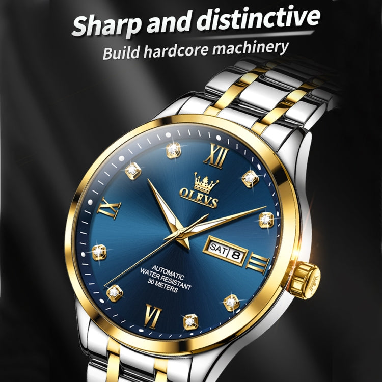 OLEVS 9946 Men Diamond Roman Scale Waterproof Quartz Watch(Blue + Gold) - Metal Strap Watches by OLEVS | Online Shopping UK | buy2fix