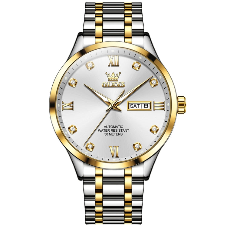 OLEVS 9946 Men Diamond Roman Scale Waterproof Quartz Watch(White + Gold) - Metal Strap Watches by OLEVS | Online Shopping UK | buy2fix