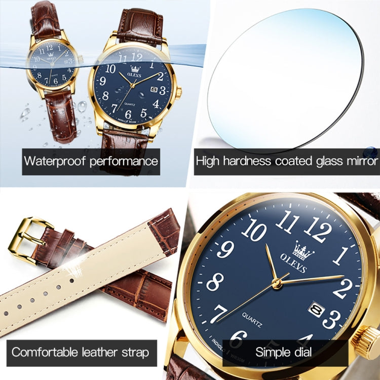 OLEVS 5566 Men Simple Single Calendar Waterproof Quartz Watch(Blue) - Leather Strap Watches by OLEVS | Online Shopping UK | buy2fix