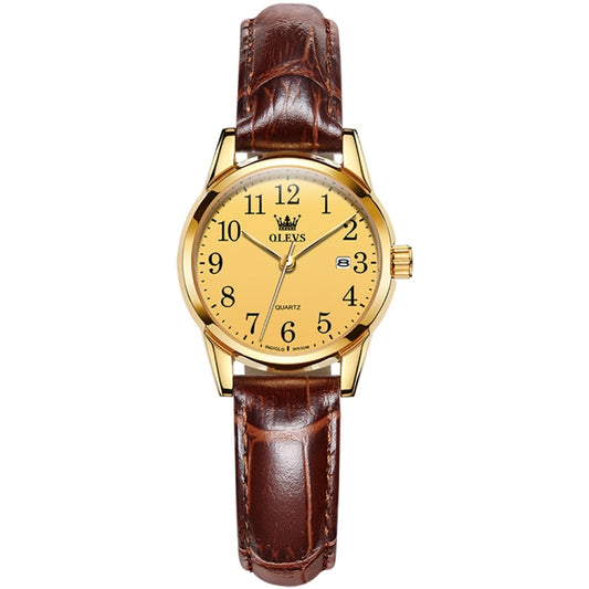 OLEVS 5566 Women Simple Single Calendar Waterproof Quartz Watch(Gold) - Leather Strap Watches by OLEVS | Online Shopping UK | buy2fix