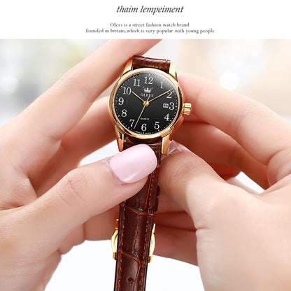 OLEVS 5566 Women Simple Single Calendar Waterproof Quartz Watch(Black) - Leather Strap Watches by OLEVS | Online Shopping UK | buy2fix