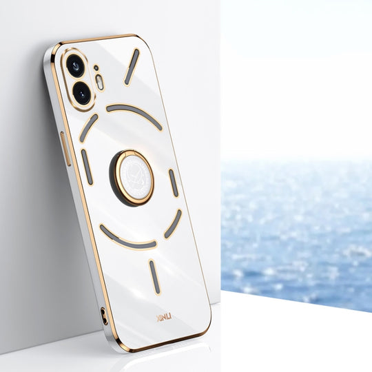 For Nothing Phone 2 XINLI Straight Edge 6D Electroplate TPU Phone Case with Ring Holder(White)