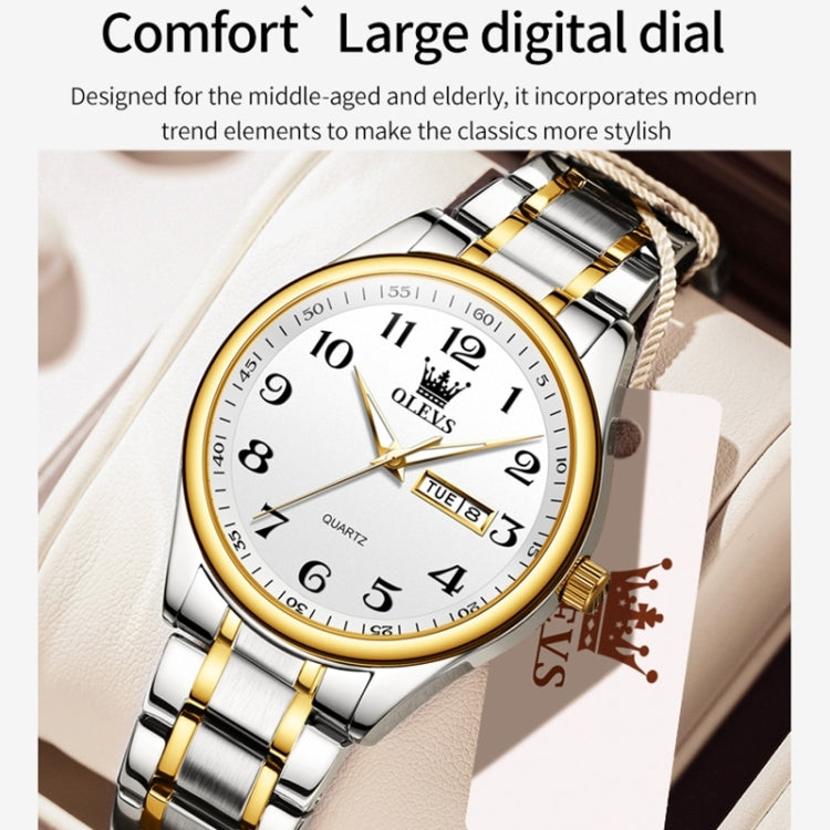 OLEVS 5567 Men Steel Strap Waterproof Quartz Watch(White + Gold) - Metal Strap Watches by OLEVS | Online Shopping UK | buy2fix