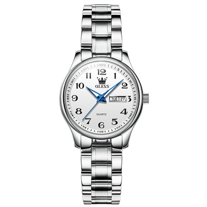 OLEVS 5567 Women Steel Strap Waterproof Quartz Watch(White + Silver) - Metal Strap Watches by OLEVS | Online Shopping UK | buy2fix