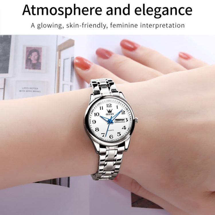 OLEVS 5567 Women Steel Strap Waterproof Quartz Watch(White + Silver) - Metal Strap Watches by OLEVS | Online Shopping UK | buy2fix