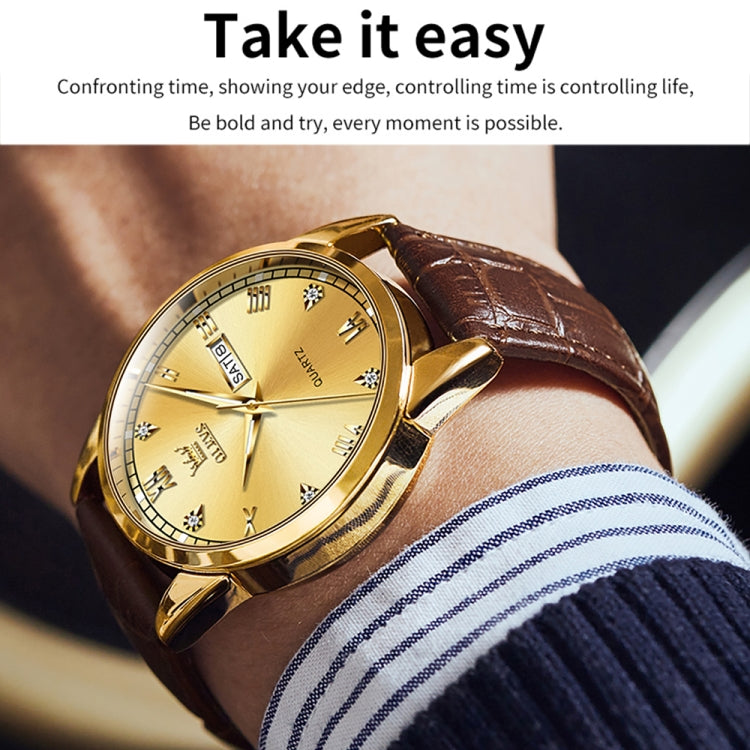 OLEVS 6896 Men Multifunctional Luminous Waterproof Quartz Watch(Gold) - Leather Strap Watches by OLEVS | Online Shopping UK | buy2fix