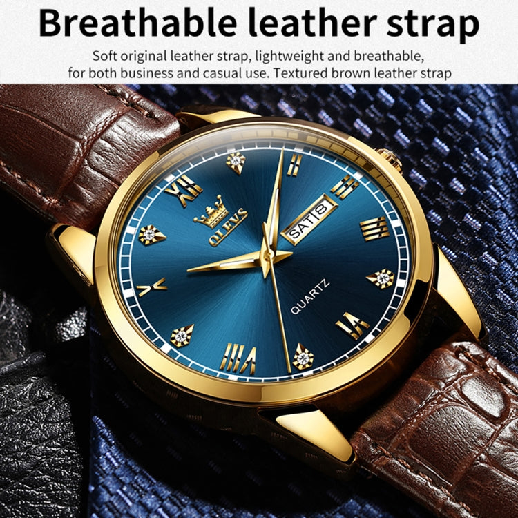 OLEVS 6896 Men Multifunctional Luminous Waterproof Quartz Watch(Blue) - Leather Strap Watches by OLEVS | Online Shopping UK | buy2fix