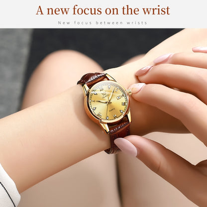 OLEVS 6896 Women Multifunctional Luminous Waterproof Quartz Watch(Gold) - Leather Strap Watches by OLEVS | Online Shopping UK | buy2fix