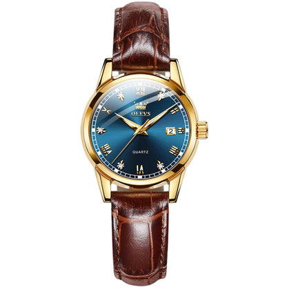 OLEVS 6896 Women Multifunctional Luminous Waterproof Quartz Watch(Blue) - Leather Strap Watches by OLEVS | Online Shopping UK | buy2fix