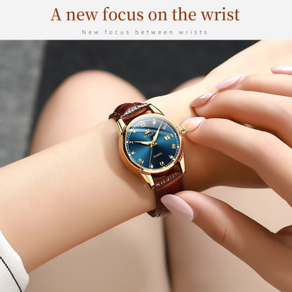 OLEVS 6896 Women Multifunctional Luminous Waterproof Quartz Watch(Blue) - Leather Strap Watches by OLEVS | Online Shopping UK | buy2fix