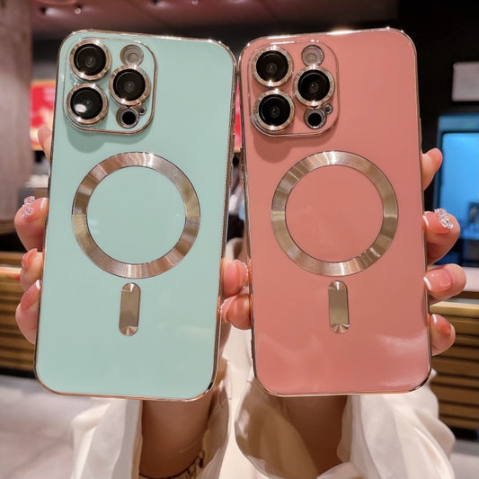 For iPhone 12 Magsafe Plating TPU Phone Case with Lens Film(Light Blue) by buy2fix