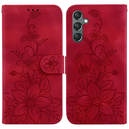 For Samsung Galaxy S23 FE 5G Lily Embossed Leather Phone Case(Red)